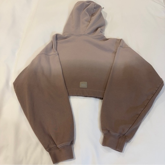 ALO Yoga Taupe Ombré Cropped Hoodie Sweater Size Medium - Picture 2 of 5